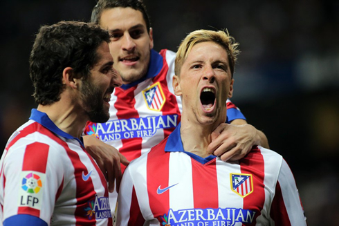 Fernando Torrest celebrating his first goal ever for Atletico Madrid at the Santiago Bernabéu