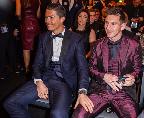 Cristiano Ronaldo comforting Lionel Messi at the FIFA Ballon d'Or gala