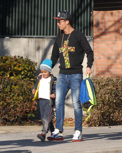 Cristiano Ronaldo picking up his son Cristiano Jr at school, in Madrid