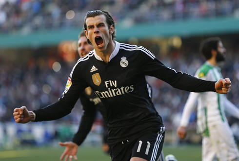Gareth Bale celebrating Real Madrid winning goal in Cordoba