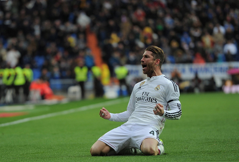 Sergio Ramos sliding on his knees to celebrate Real Madrid goal