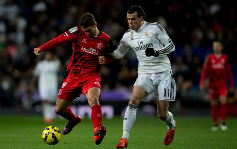 Gareth Bale playing for Real Madrid in the Santiago Bernabéu