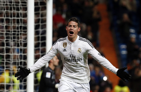James Rodríguez celebrates his Real Madrid goal