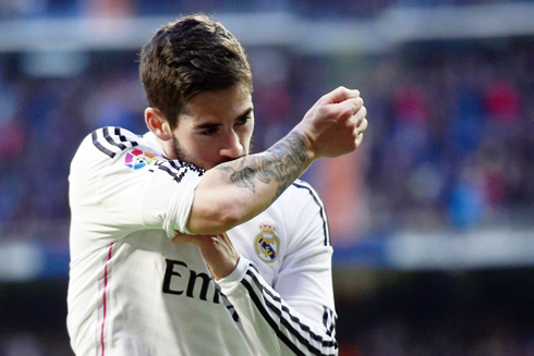 Isco kissing his arm after scoring for Real Madrid