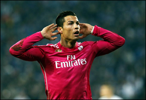 Cristiano Ronaldo wearing Real Madrid's pink kit, in the 2015 UEFA Champions League
