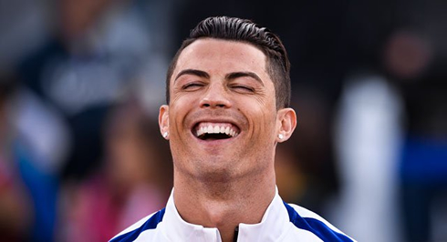 Cristiano Ronaldo smiling and showing his teeth