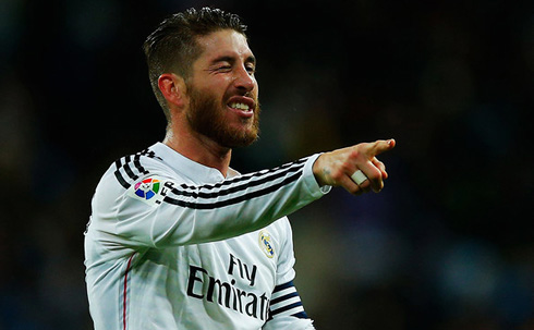 Sergio Ramos winking his eye after scoring for Real Madrid