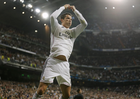 Cristiano Ronaldo jumping in his goal celebration