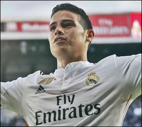 James Rodríguez celebrating goal for Real Madrid in 2015