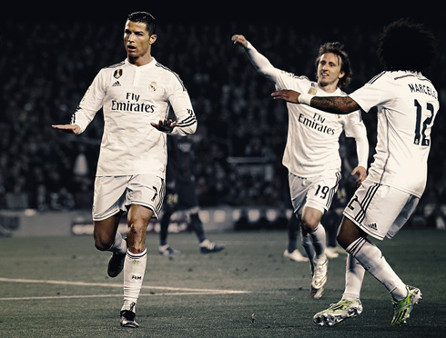 Cristiano Ronaldo calm gestures, in his goal celebration in Barcelona vs Real Madrid in 2015