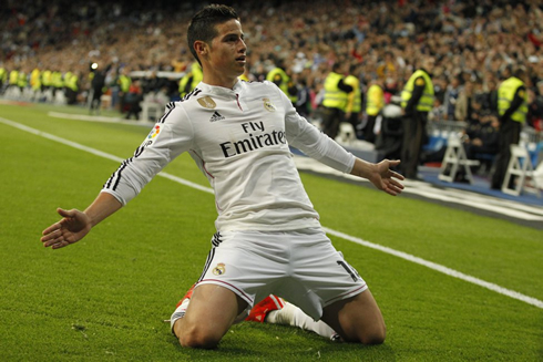 James Rodríguez goal for Real Madrid and sliding on his knees