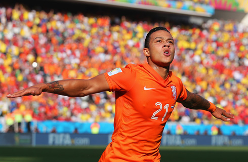 Memphis Depay after scoring for the Dutch National Team