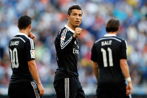 Cristiano Ronaldo looks back to the fans to celebrate a goal for Real Madrid
