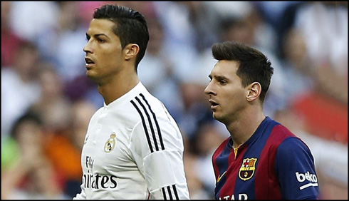 Cristiano Ronaldo and Lionel Messi during a Clasico in 2015