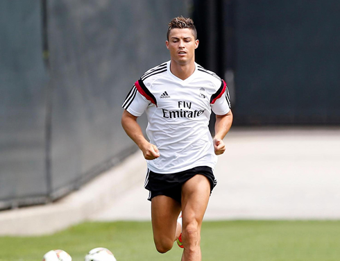 Cristiano Ronaldo running in a pre-season for Real Madrid