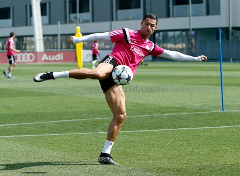 Cristiano Ronaldo training his shooting and volleys in a Real Madrid practice