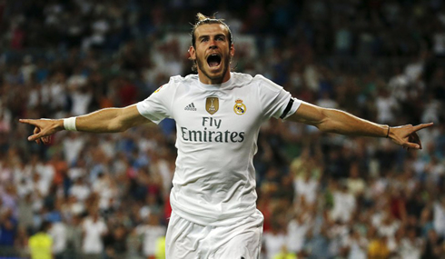 Gareth Bale goal celebration in Real Madrid vs Betis, for La Liga 2015-2016