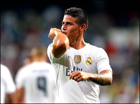 James Rodríguez reaction after scoring for Real Madrid in 2015-16