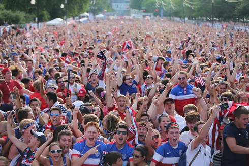 Packed crowd of US soccer fans during a game