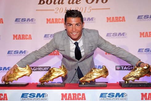 Cristiano Ronaldo with his 4 Golden Shoes