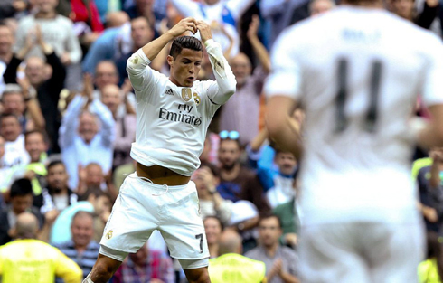 Cristiano Ronaldo jumps to celebrate his goal against Levante