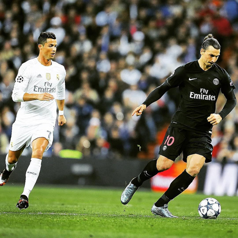 Cristiano Ronaldo chasing Ibrahimovic in Real Madrid vs PSG