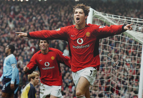 Cristiano Ronaldo after scoring a goal for Manchester United