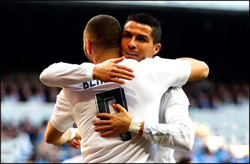 Benzema and Cristiano Ronaldo in a best friends hug