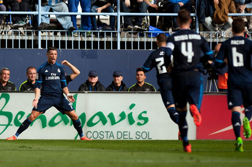 Cristiano Ronaldo celebrates scoring for Real Madrid in his very own style in La Rosaleda