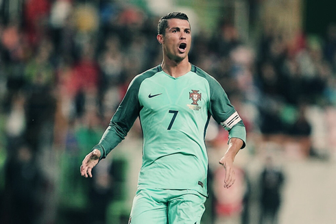 Cristiano Ronaldo wearing Portugal new green jersey and shirt for the EURO 2016