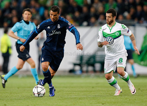 Cristiano Ronaldo and Vieirinha in action in Wolfsburg 2-0 Real Madrid