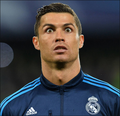 Cristiano Ronaldo bulging eyes and surprised face