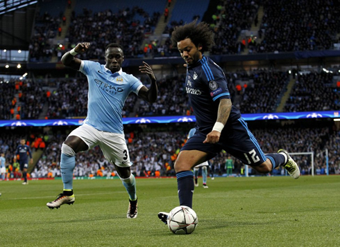 Marcelo attacking for Real Madrid against Man City, in the Champions League
