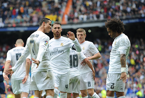 Cristiano Ronaldo and Marcelo after a Real Madrid goal
