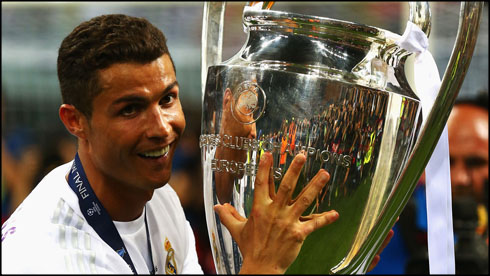 Cristiano Ronaldo holding the 2016 Champions League trophy