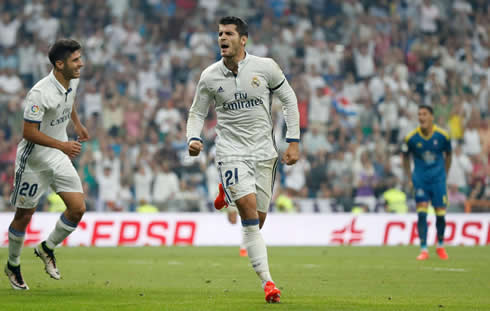 Álvaro Morata scoring for Real Madrid at the Bernabéu in 2016