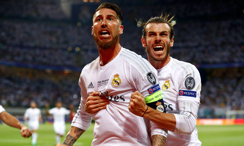 Sergio Ramos and Gareth Bale after a Real Madrid goal in the Champions League