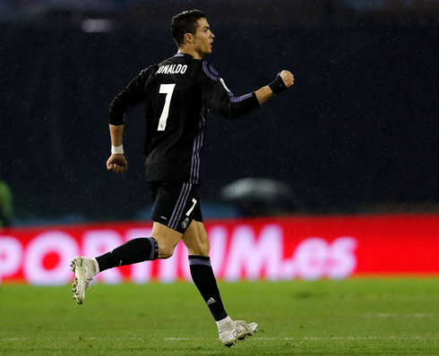 Cristiano Ronaldo running back after scoring in Vigo