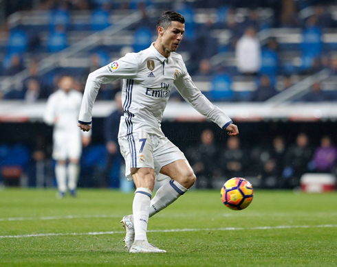 Cristiano Ronaldo chips the ball over the goalkeeper in Real Madrid 3-0 Real Sociedad