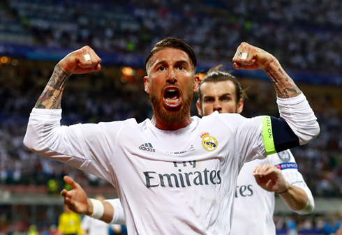 Sergio Ramos showing his strength in a Real Madrid jersey