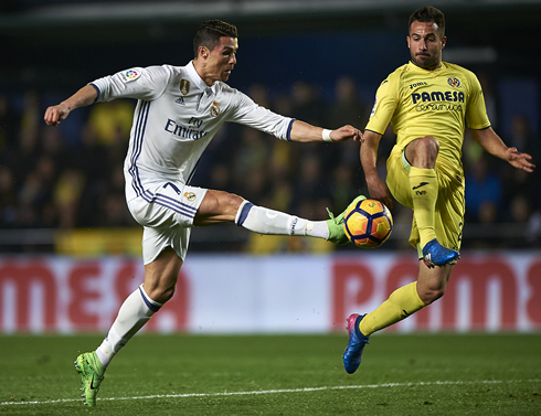 Cristiano Ronaldo stretching and striking