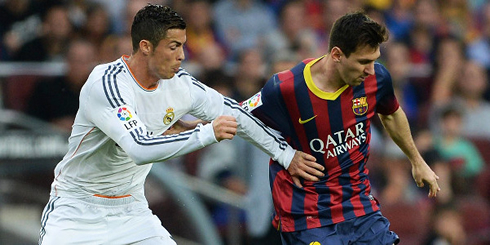 Cristiano Ronaldo chasing Messi in Real Madrid vs Barcelona