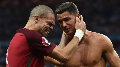 Cristiano Ronaldo and Pepe with Portugal in the EURO 2016