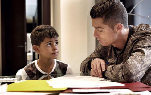 Cristiano Ronaldo helping his 6-year son doing homework