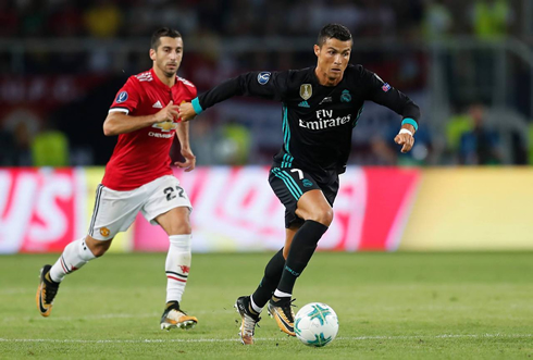 Cristiano Ronaldo in action in Real Madrid vs Manchester United in August of 2017