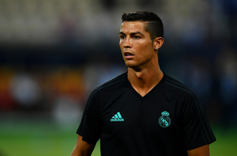 Cristiano Ronaldo training in a Real Madrid jersey