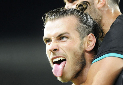 Gareth Bale puts his tongue out after scoring for Real Madrid in 2017