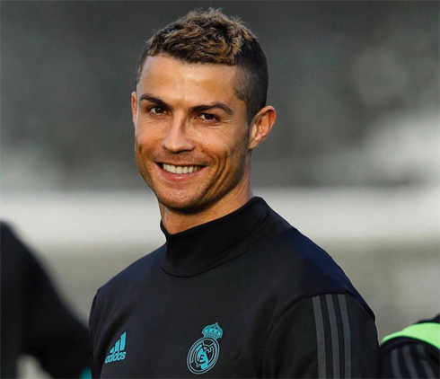 Cristiano Ronaldo smiling in training