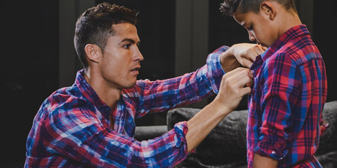 Cristiano Ronaldo and his son selling CR7 shirts