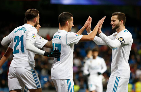 Real Madrid players celebrating goal in Copa del Rey 2018